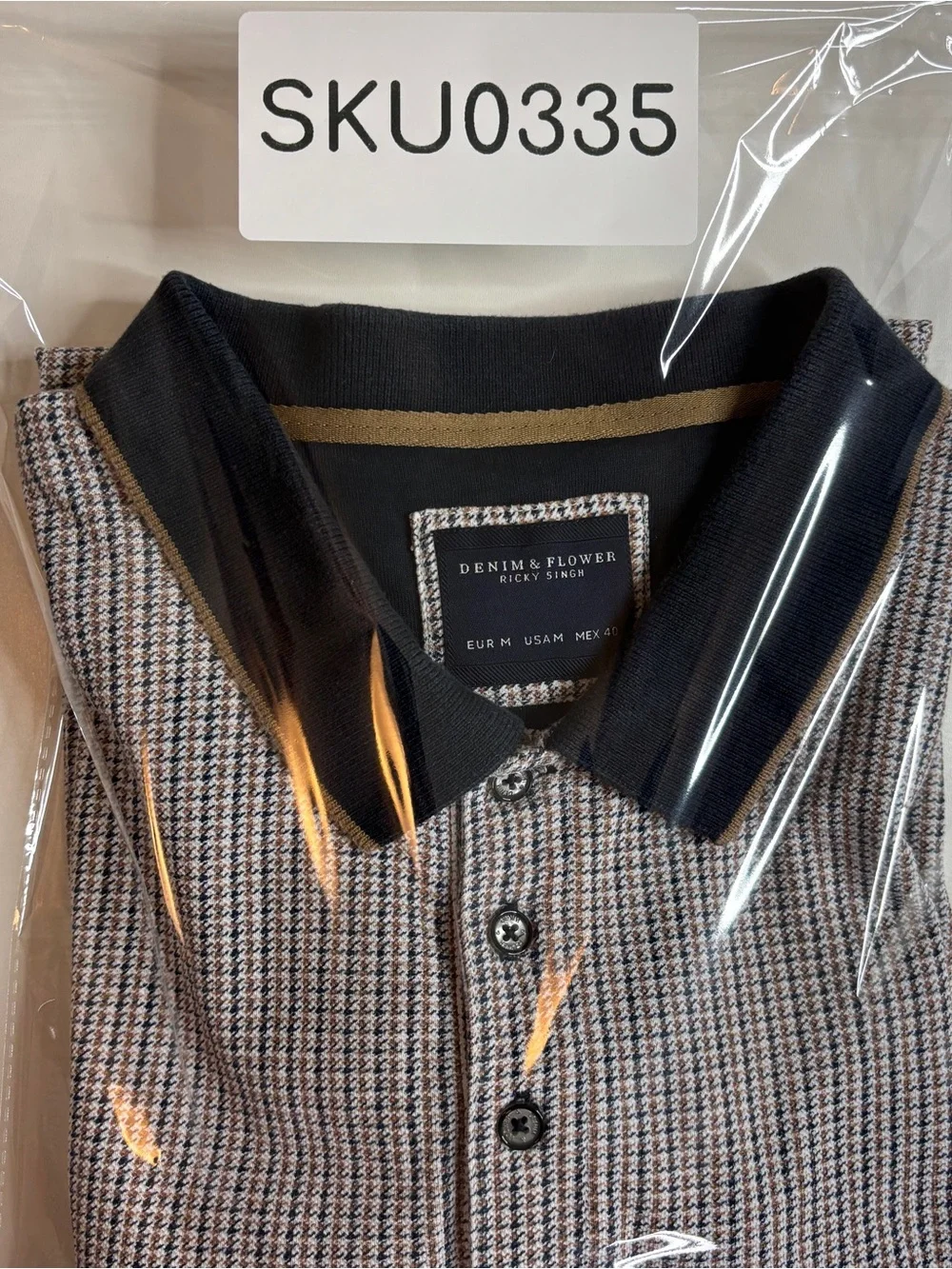Denim & Flower Ricky Singh Preppy Mod Houndstooth Polo Shirt M - Picture 10 of 10